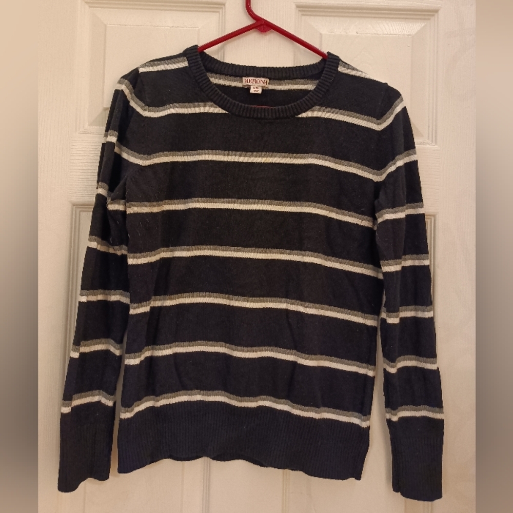 Black, White and Gray Striped Sweater